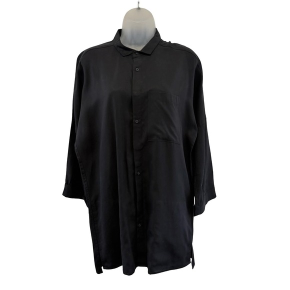 Chapter Shirt Mens Large Black Tencel Oversized Button Front Pocket Longline - Picture 1 of 16